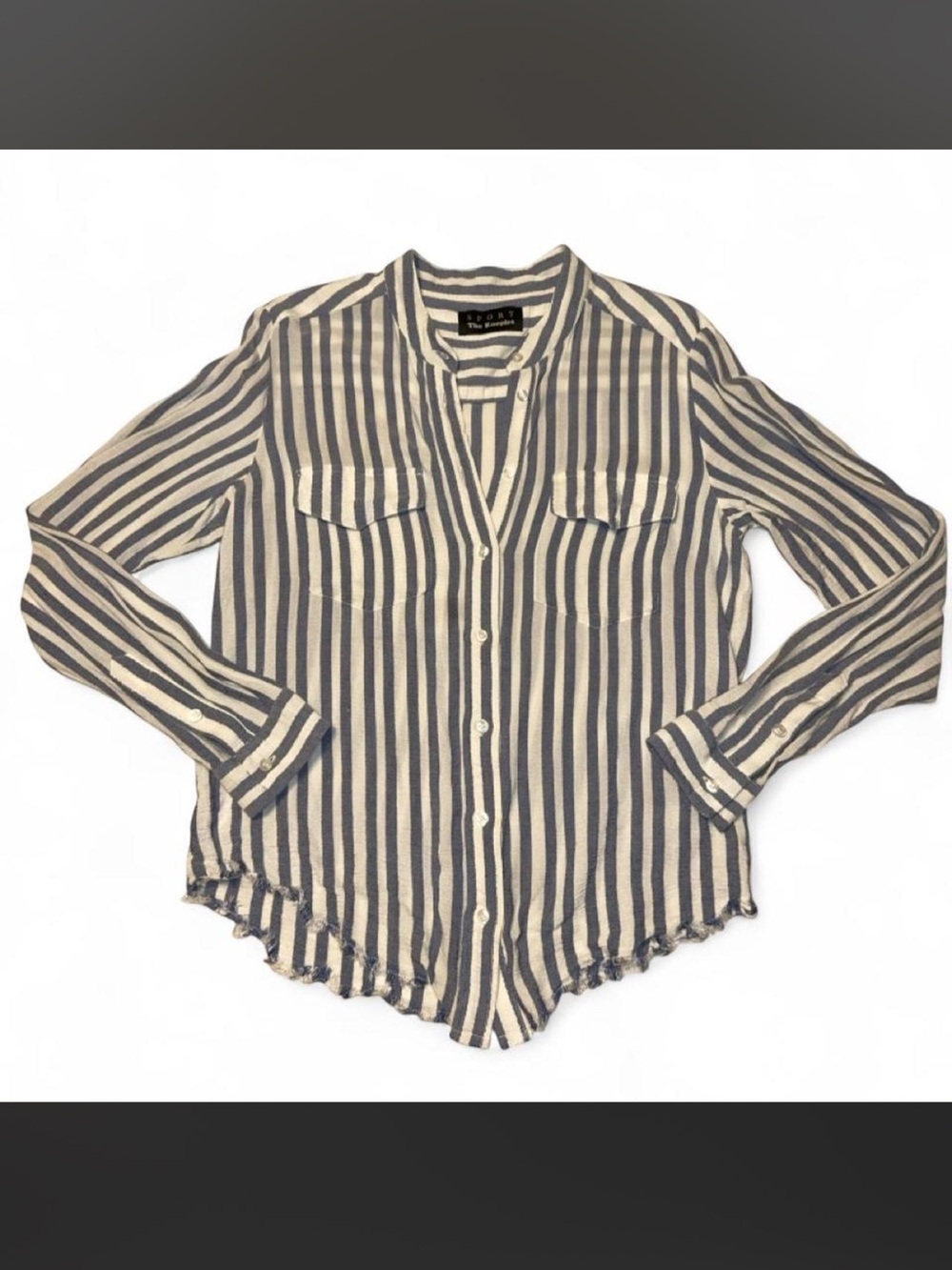 The Kooples SPORT Striped Raw-Hem Blouse - size small